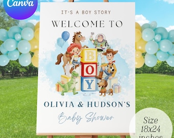 Its a Boy Story Toy Story Baby Shower Party Welcome Sign, Editable Canva Template , Instant Download, Canva Digital Template