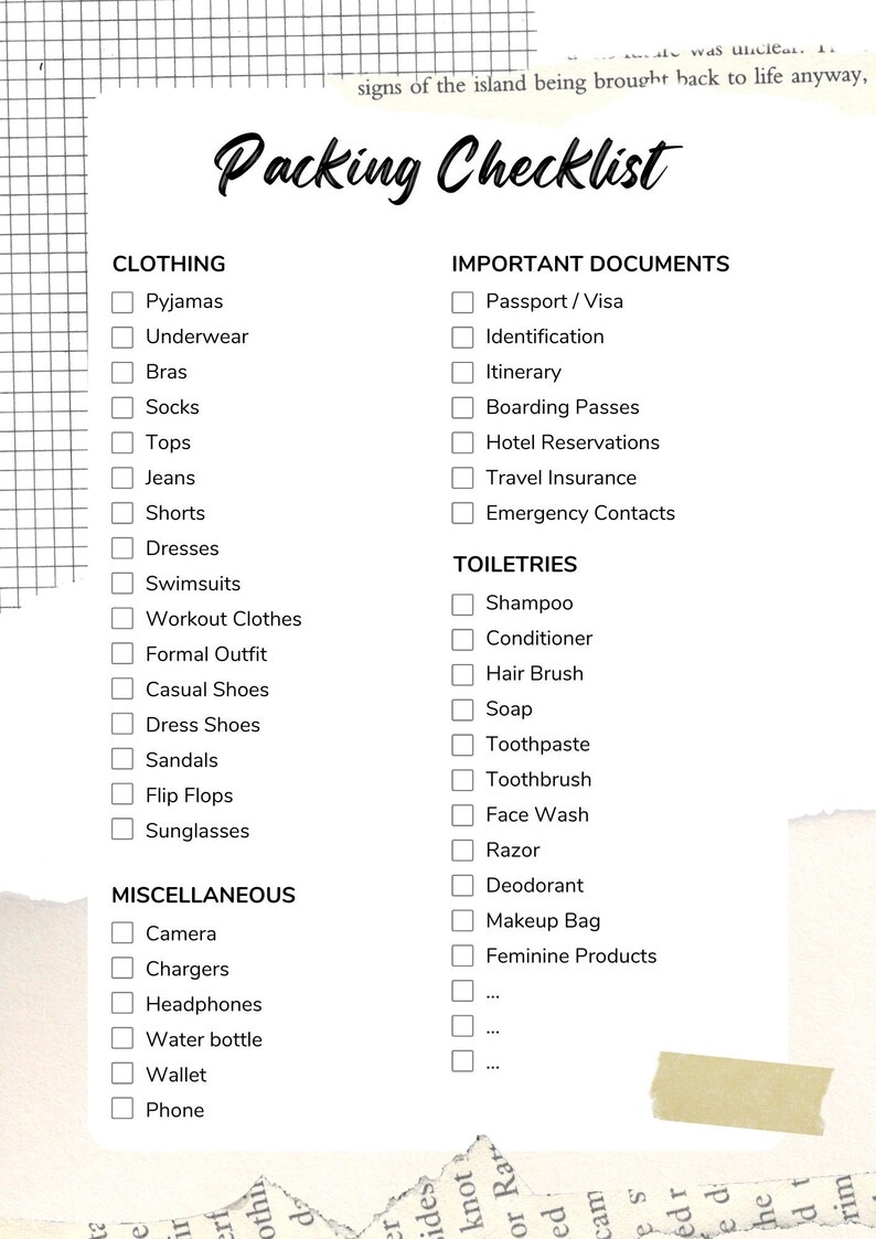 Packing Checklist - Etsy
