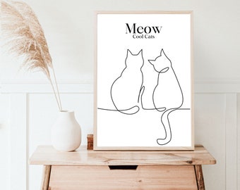 Meow Cat Wall Art, Living Room Decor, Family Wall Decor, Quote Wall Art, House Print, Printable Art, Apartment Wall Art, Cats, Cat