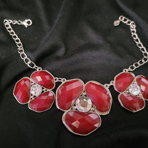 Vintage Ruby colored accessory, with chain and 2 clasps, purse, or belt, or luggage, or your lampshade, chandelier curtains headband
