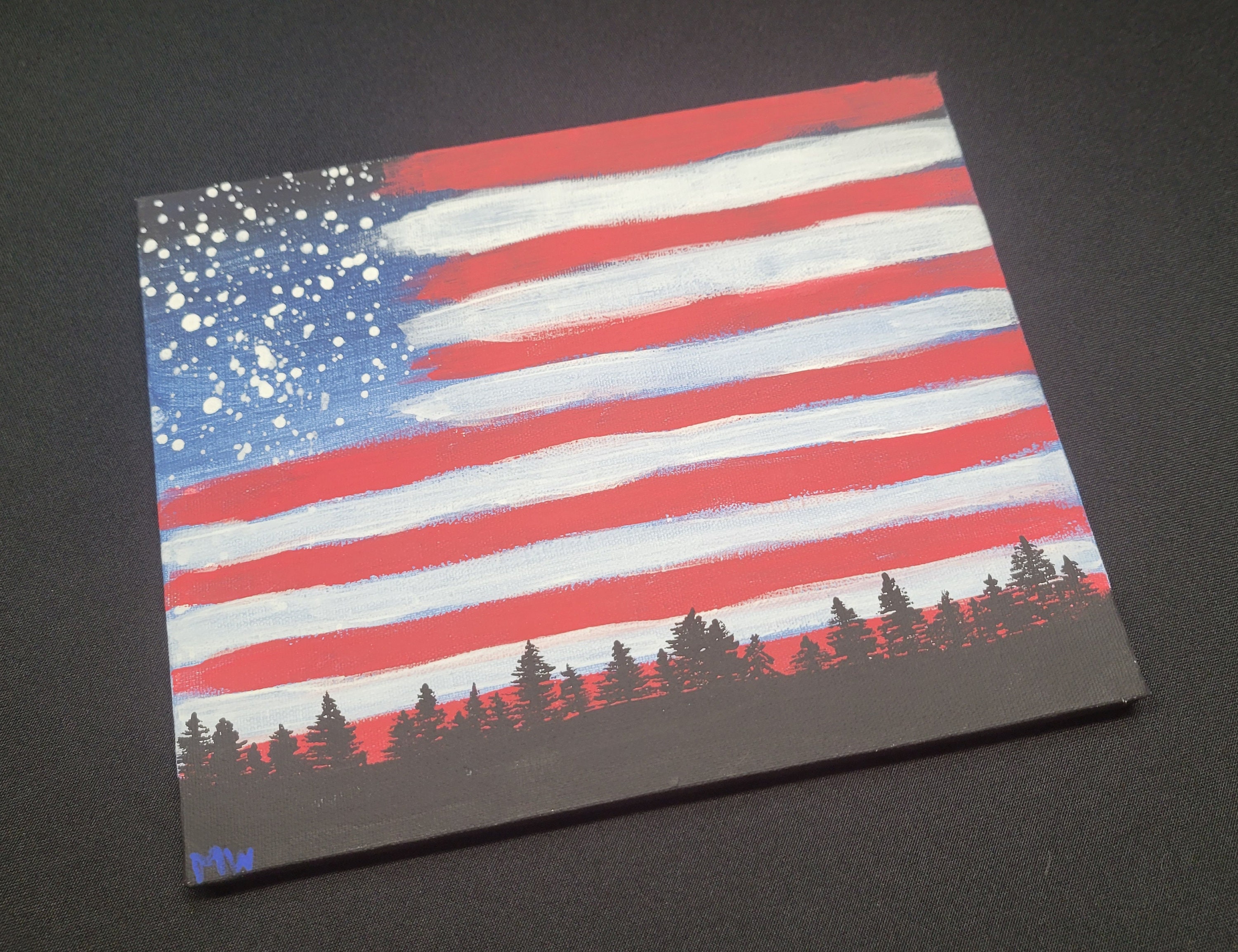 Hand Painted American Flag With Splatter Effect for Nighttime Sky on ...