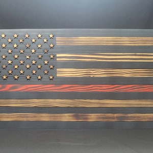 Rustic Wooden Thin Red Line Flag American America police fire ems ambulance support troops military army navy Airforce medical nurse doctor