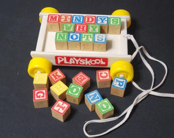 Playskool pull toy wagon with wooden blocks