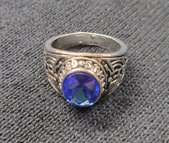 Thank you for your service United States Army ring with blue stone military navy marines airforce collectible vintage jewelry silver steel