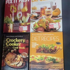 Lot 4 vintage cookbooks Better Homes and Gardens diet slim 70s 80s Slow Cooker Crockpot recipe kitchen cook chef dessert stew soup fondue