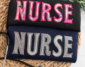 Custom Nurse Applique Sweatshirt, Embroidered Nurse Crewneck, Personalized Nurse Gift, RN Sweatshirt, Nurse Graduation Gift, Custom Colors