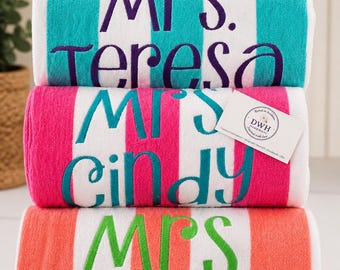 Personalized Cabana Towel | Custom Embroidered Beach Towel | Monogram Pool Towel | Summer Gift | Family Matching Towels