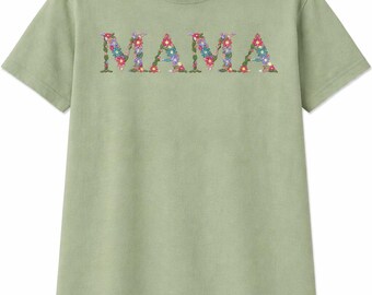 Embroidered Mama Shirt, Custom Mom Name Shirt, Floral Mama Tee, Grandma Shirt, Boutique Embroidered Tee, Mother’s Day Gift