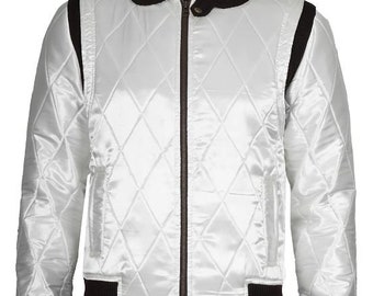 Men's Quilted Satin Jacket, Lightweight Quilted Handmade Jacket, Bomber Satin Jacket, White Satin Jacket