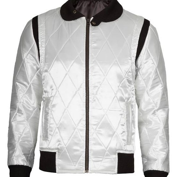 Men's Quilted Satin Jacket, Lightweight Quilted Handmade Jacket, Bomber Satin Jacket, White Satin Jacket