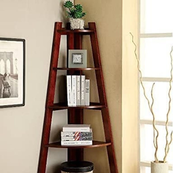 Wooden Corner Ladder Shelf for Living Room , 5 Level Foldable Corner , Premium  Foldable  Furnitures For Home & Office , Sheesham Wood Decor