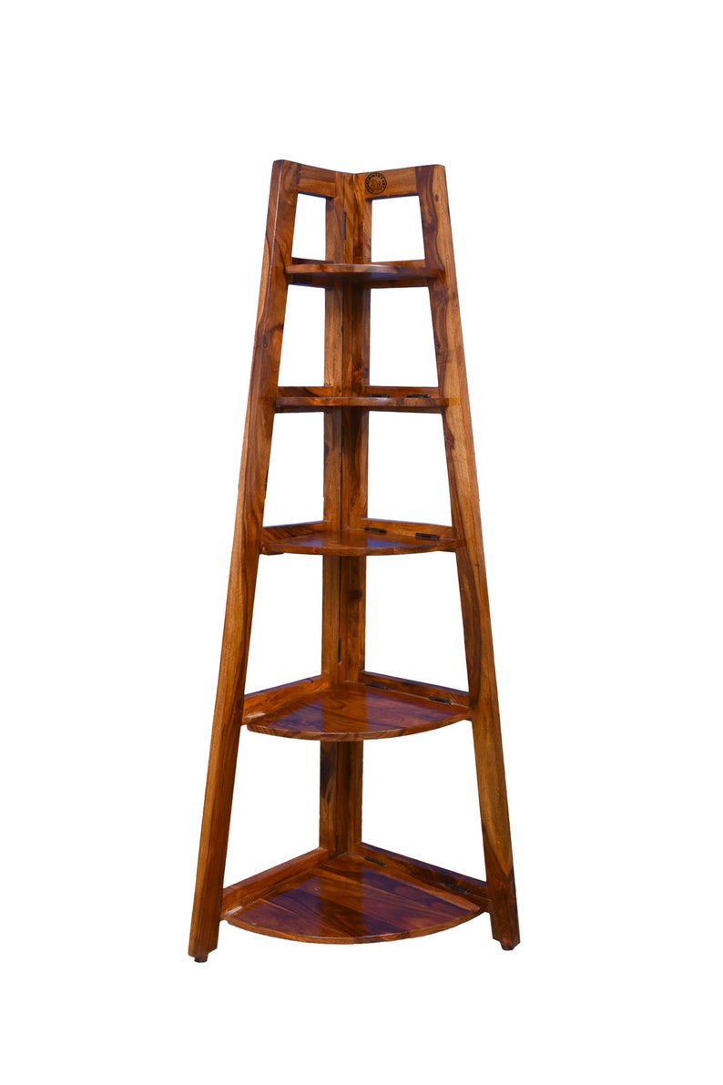 Wooden Corner Ladder Shelf for Living Room , 5 Level Foldable Corner