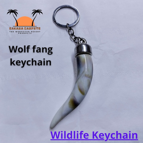 Wolf Fang Keychain for Fans of Wildlife,Moroccan antique natural wolf tooth keyring is rare and unique,wolf tooth pendant and key organiser.