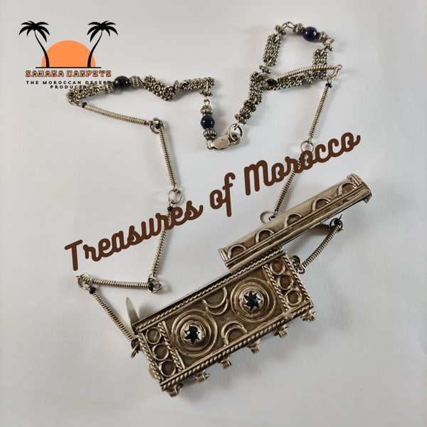 Collier marocain exquis : orné d'un trésor caché antique, collier avec boîte à trésor secrète qui peut être utilisée pour cacher des objets