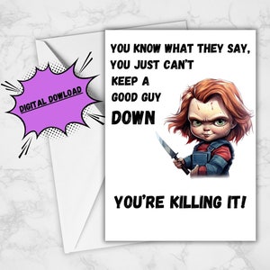 Chucky Card Download Einfach druckbare Karte Halloween Digital Download Geburtstagskarte Oktober Geburtstagskarte Horrorfilm Kinderspiel Congrats