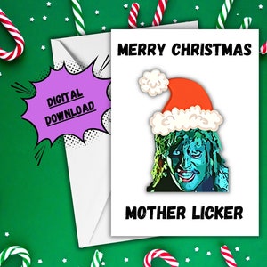Tarjeta de Navidad Old Gregg Tarjeta de Navidad Mother Licker Tarjeta fácil descargable Tarjeta navideña imprimible divertida Humor para ella para él