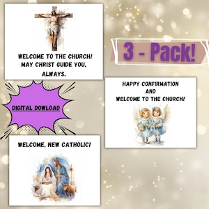 Katholisches Konfirmationskarten-Bundle Einfach herunterladbare Karten Druckbare Osterkarten Religiöse Themenkarte 3er-Pack für neue Katholiken