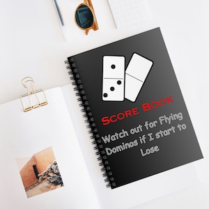 Bones Score Book 8x6in Spiral Notebook for Games Score keeping Funny Notebook for Game Night Watch for Flying Dominos Fun Score Book