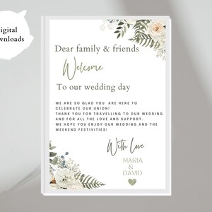 Wedding Itinerary Template, Weekend Itinerary Editable, Wedding Timeline Schedule Minimalist Template, Green floral Wedding template
