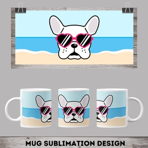 Plantilla de sublimación de taza de perro de playa, diseños de sublimación, plantilla de 11 oz, taza de 15 oz, plantilla de taza PNG, envolturas de diseño de taza Cricut, amante de los perros