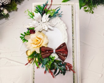 Joyeux Noël Fleurs 3D Carte de vœux / Souvenir artisanal unique / Souhaits personnalisés Carte artisanale / Cadeau du Nouvel An à remamber