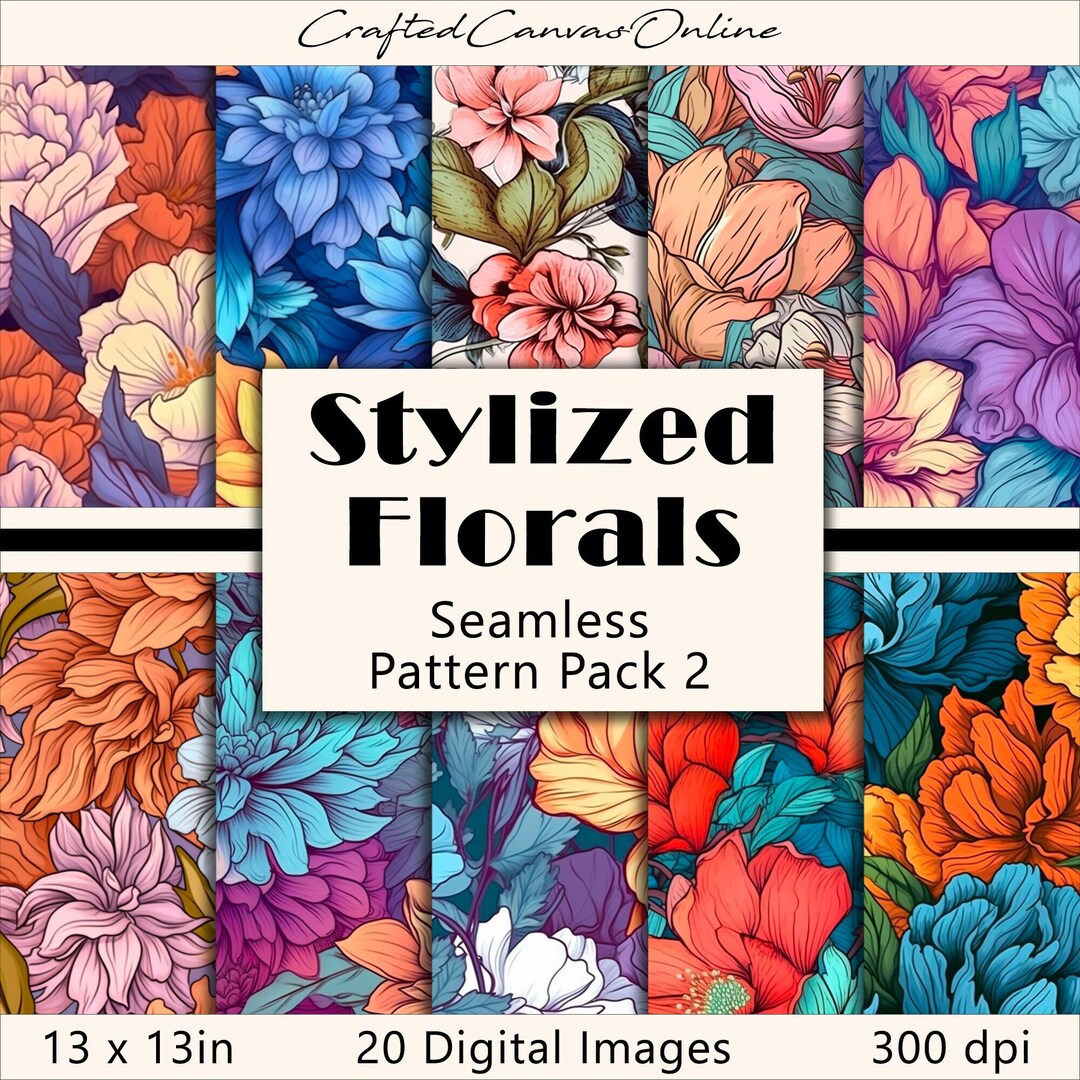 Stylized Florals SEAMLESS Pattern Pack 02 - Digital Paper - 20 Designs ...
