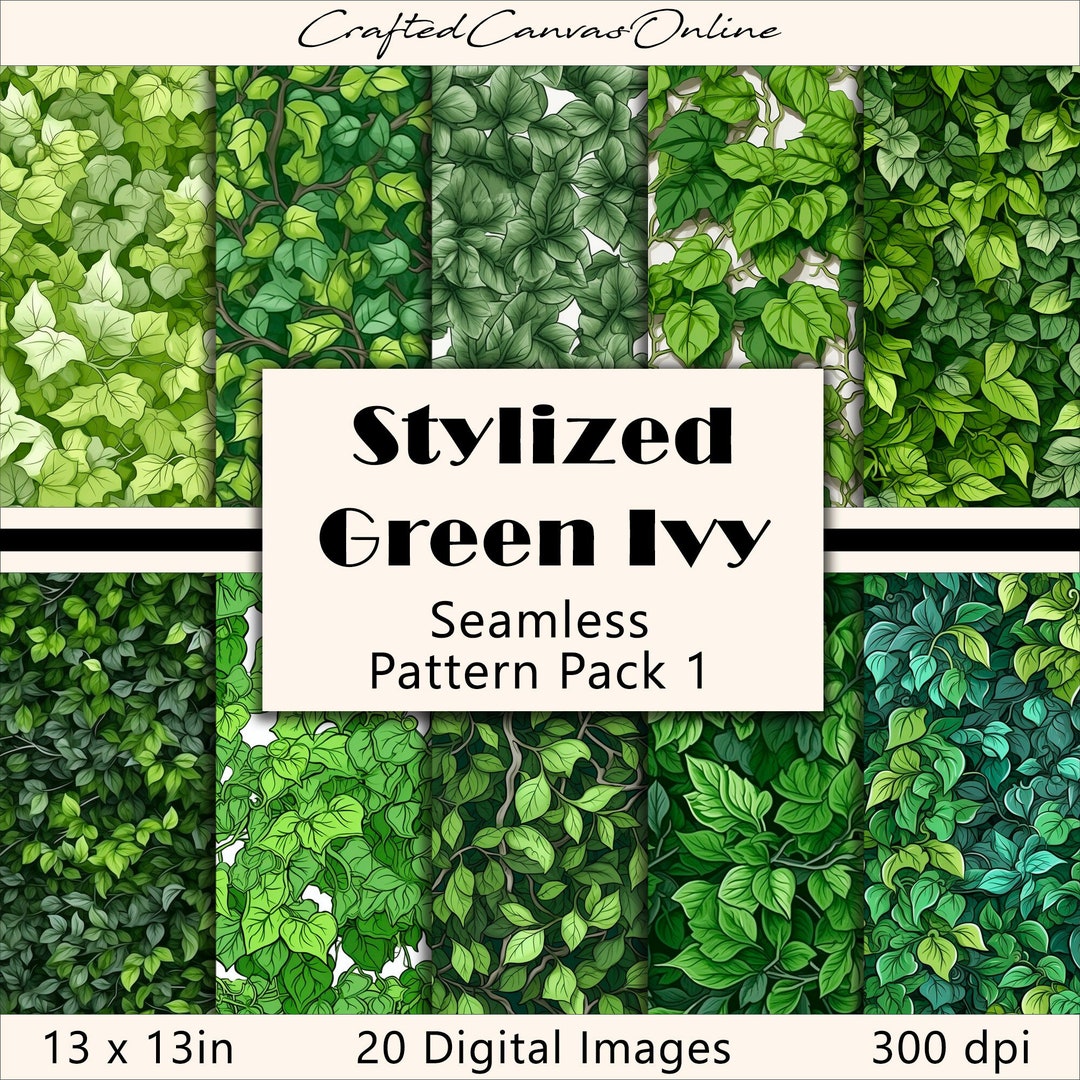 Stylized Green Ivy SEAMLESS Pattern Pack 01 - Digital Paper - 20 ...