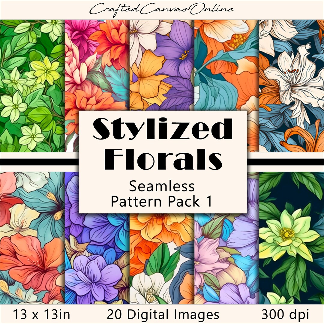 Stylized Florals SEAMLESS Pattern Pack 01 - Digital Paper - 20 Designs ...