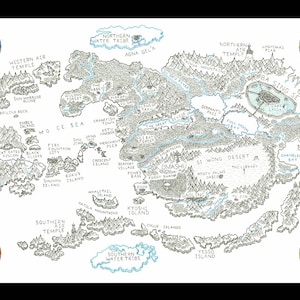 Mapa de las Cuatro Naciones de Avatar (blanco y negro) (digital)