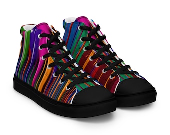 Custom Chuck Taylor style, high top Sneakers, Paint drip shoes, trendy shoes, Back to school canvas shoes! Rainbow Sneakers. Gift for her.
