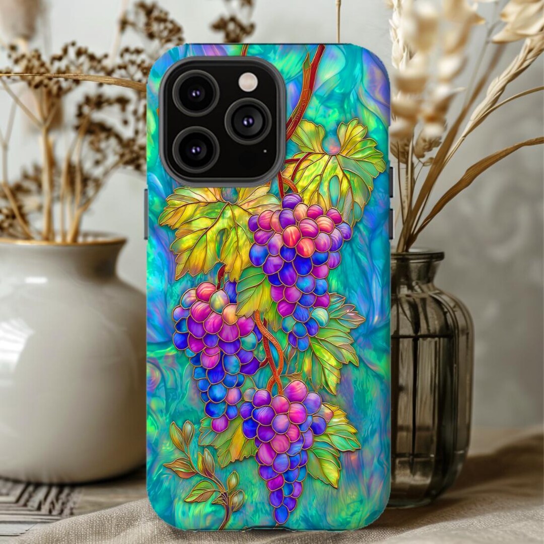 Faux Stained Glass Grapevines Tough Case, Wine Lovers Case, iPhone 15 ...