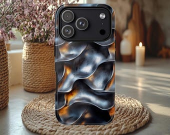 Faux Textured Metal Tough Case, Industrial aesthetic case, iPhone 15 16 17 pro, Galaxy S22-26 ultra, Pixel 8 9 pro, Brushed metal case