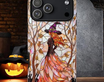 Faux Stained glass Witch tough Case, Halloween Witch, iphone 15 16 17 pro max, Galaxy S 23 24 25 26 ultra, pixel pro, Witchy case