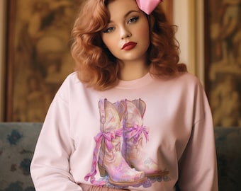 Vintage Coquette Western Sweatshirt, Cowgirl Boots and Bows, Coquette shirt, Western style, Country Shirt, Cowgirl Gift, Western Gift