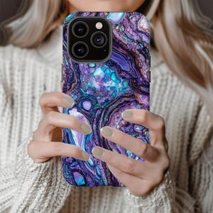 Faux blue Abalone Tough Case iPhone 16 15 14 Pro Max, Samsung S 23 24 25 ultra, Pixel 8 9 pro, Blue Mother of Pearl Case, ocean phone case