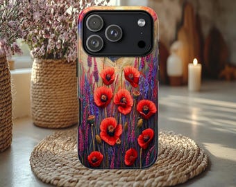 Kunstfilz Mohnblumen Robuste Hülle, Mohnfeld, Floral iPhone 14 15 16 17 pro, Galaxy S 24 25 ultra, pixel 8 9 pro, Blumen Geschenk
