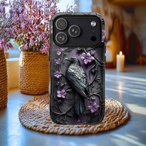 Gothic Crow Tough phone case, iphone pro Max, Galaxy S Ultra, Pixel, dark Raven case, eerie gift