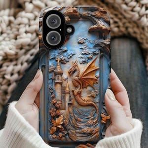 Faux resin Mystical Dragon Tough Case, 3D effect Carved Dragon, iphone 16, Galaxy S24 25, Pixel 8 9, Dragon Lovers Gift Fantasy Dragons case