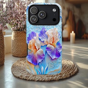 Iris Tough Case, iPhone 15 16 17 Pro Max, Galaxy S 23 24 25 26 Ultra, Pixel 8 9 pro, spring floral case, summer case