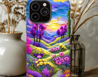 Faux felt Flowers Tough Phone case, Summer Flower case, Faux Embroiderey, Galaxy S 25 26 ultra, iphone, pixel pro, nature case