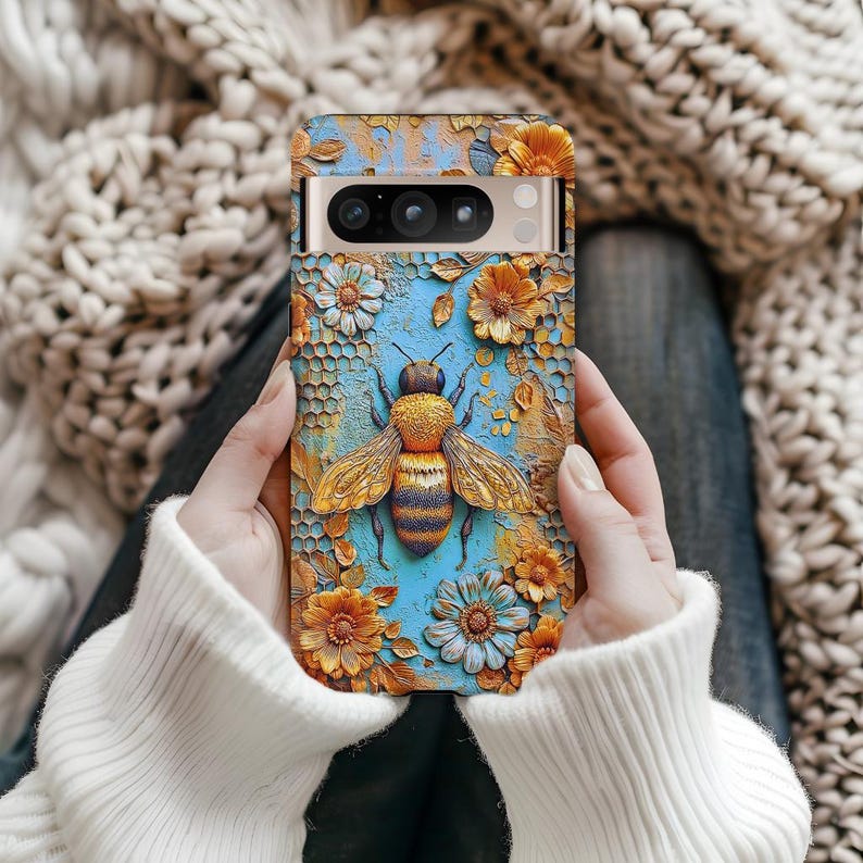 Bumblebee and flowers Tough case, nature lovers case, iPhone 15 16 17 pro, Galaxy S 25 26 ultra, Pixel 8 9, spring cover, insect case image 10