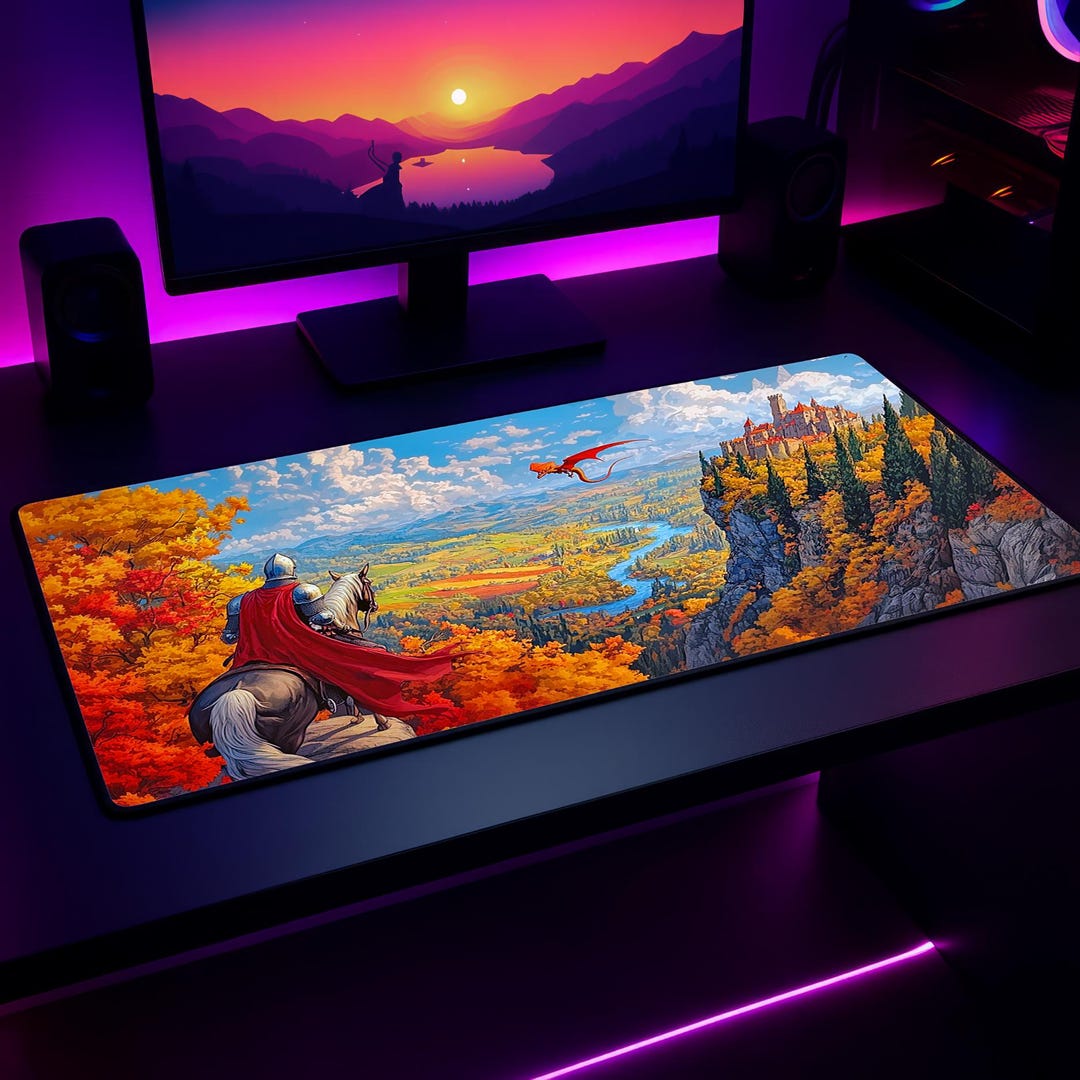 Knight and Castle Fantasy Medieval Desk Mat, Gaming Mat, Large Mousepad ...