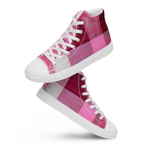 Custom Chuck Taylor style, Pink Red plaid hi top Sneakers, Retro style Women’s high top canvas shoes, cute sneakers, hightop gift for girls