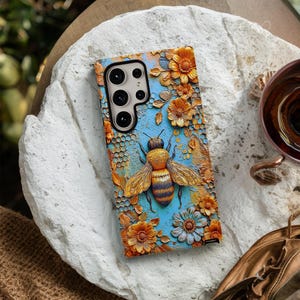 Bumblebee and flowers Tough case, nature lovers case, iPhone 15 16 17 pro, Galaxy S 25 26 ultra, Pixel 8 9, spring cover, insect case image 7