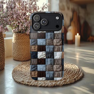 Funda rígida con diseño de patchwork, funda de punto sintético y bordado sintético para Galaxy 23, 24 y 25 Ultra, iPhone 15, 16 y 17 Pro Max, Pixel 8 y 9 Pro