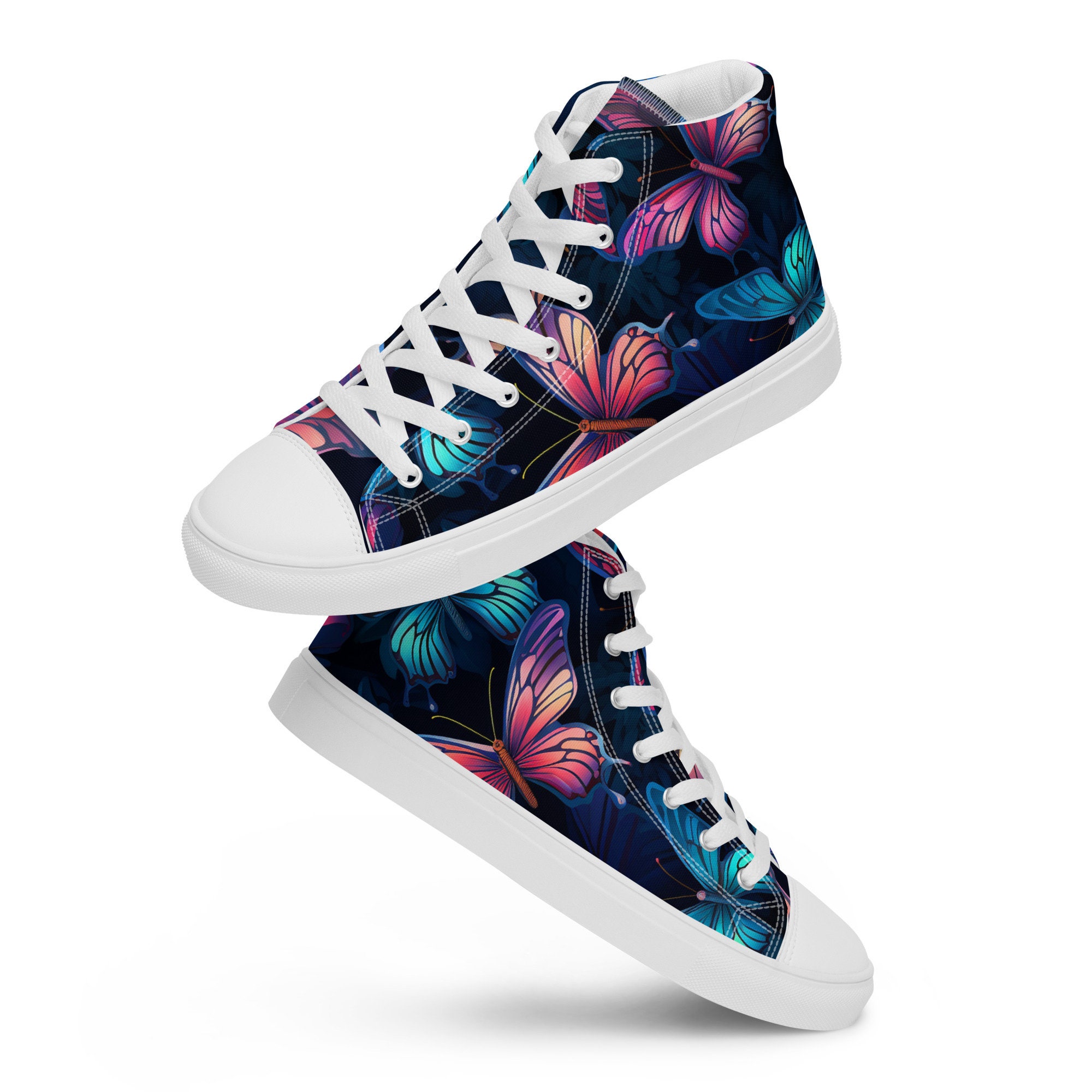 Custom Chuck Taylor style shoes, Butterfly shoes, Women’s high top canvas shoes. Cute butterfly sneakers, gift for her, back to school gift.