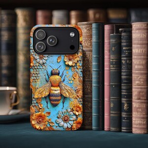 Bumblebee and flowers Tough case, nature lovers case, iPhone 15 16 17 pro, Galaxy S 25 26 ultra, Pixel 8 9, spring cover, insect case image 9
