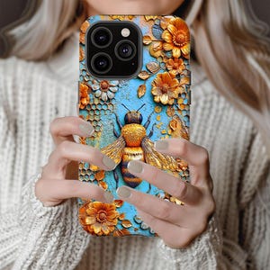 Bumblebee and flowers Tough case, nature lovers case, iPhone 15 16 17 pro, Galaxy S 25 26 ultra, Pixel 8 9, spring cover, insect case image 8