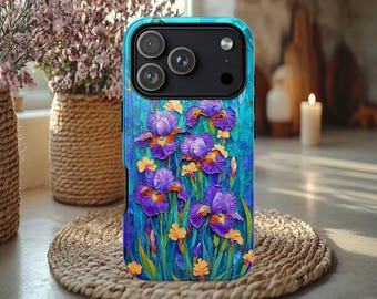 Lila Iris Tough Handyhülle, iPhone Pro Max, Galaxy S ultra, Pixel pro, Iris Lovers Hülle, Frühlingsblumen Hülle