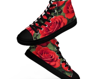 Custom Chuck Taylor style, high top Sneakers, Red roses shoes, trendy shoes, Back to school canvas shoes! Flower Sneakers. Gift for girls.